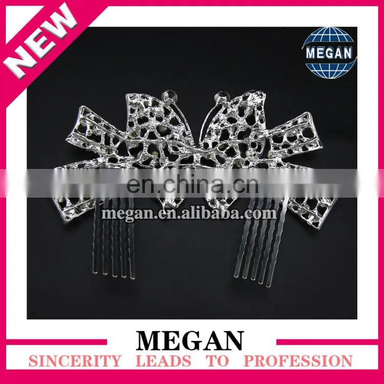 Silver Rhinestone Tiara Comb Headdress butterfly Crown Hair Comb