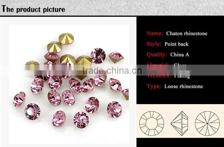 W0413Lt.Rose Glass chaton rhinestones,China manufacturer point back crystal rhinestone,point back rhinestone garment accessories
