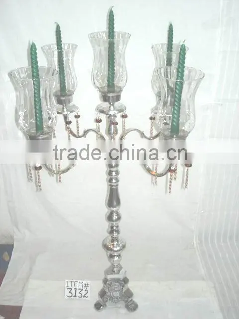 Wedding Candelabra, 9 Crystal Ball Candelabra With Hanging Crystals In Chrome Finish