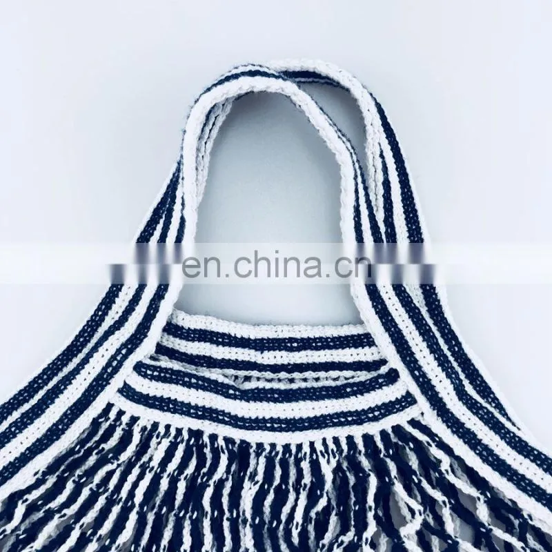 Mesh Canvas Tote Grocery Cotton Hand Bag with Short Handle