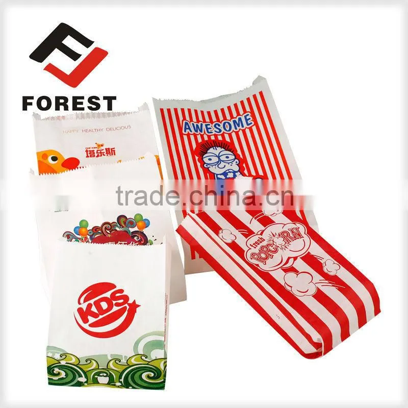 Microwave popcorn paper bags with colored lunch bags