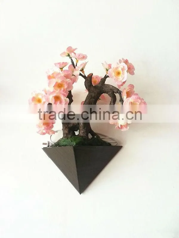 Artificial pink peach blossom wall lamp