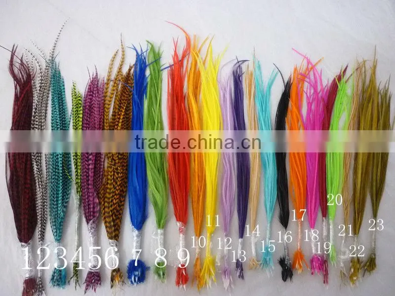 2015 New Arrival Factory Price real rooster feather hair extensions pure color feathershair extension