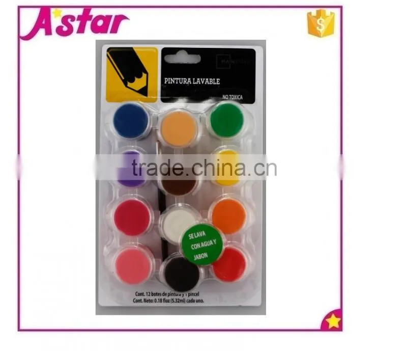 12 colors washable tempera paint with a brush