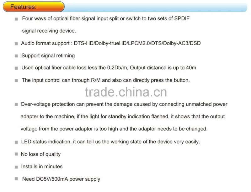 4x2 Digital Audio TOSlink Optical Selector Switch