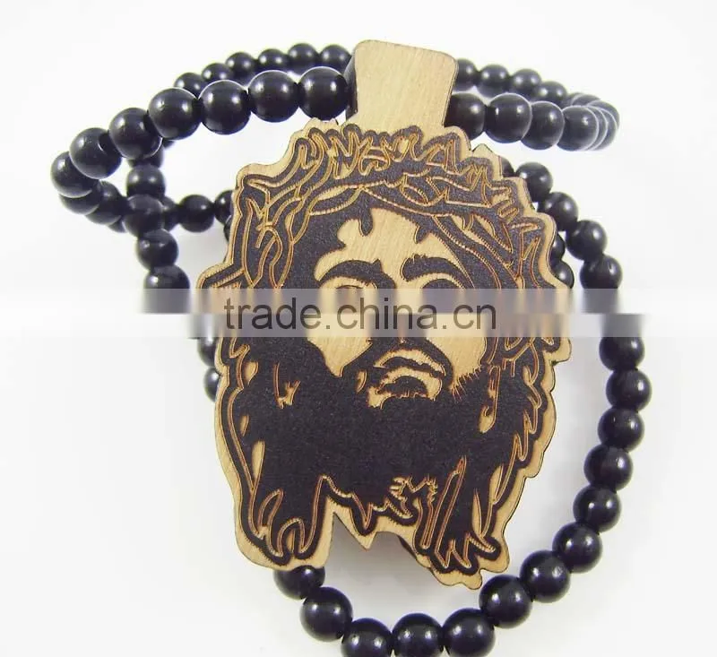 Good quality Hip-hop face Pendant wood Ball Bead Chain Necklaces
