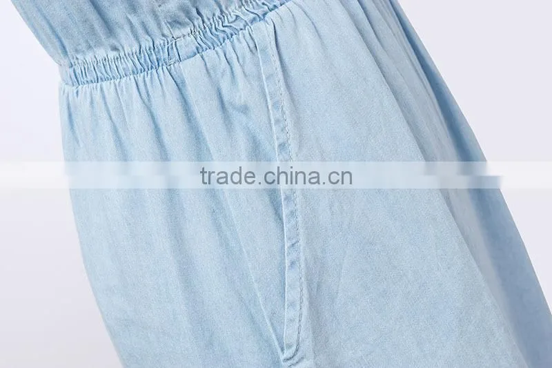 2015 fashion Hot Girl casual loose sleeveless denim round neck sexy mini summer dress