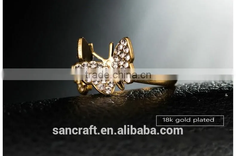Adjustable two butterfly finger design for women saudi arabia gold wedding ring price