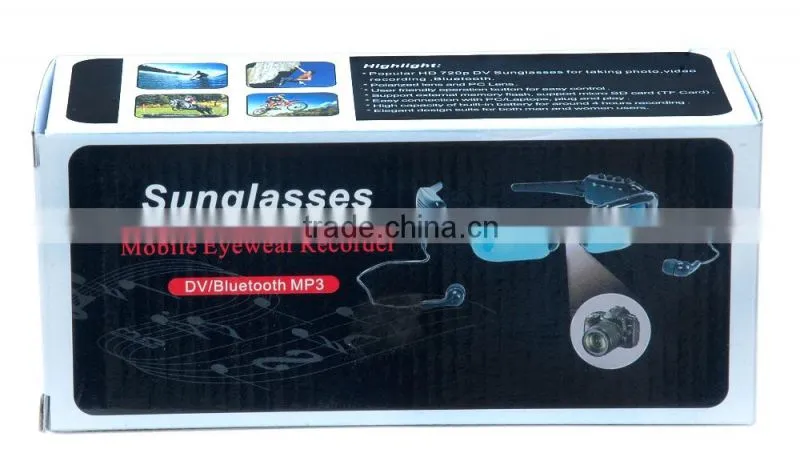 Stereo bluetooth mp3 sunglasses with video camera 1280*720 TF card