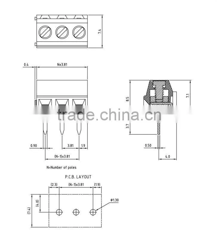 PCB terminal block pitch:3.81mm