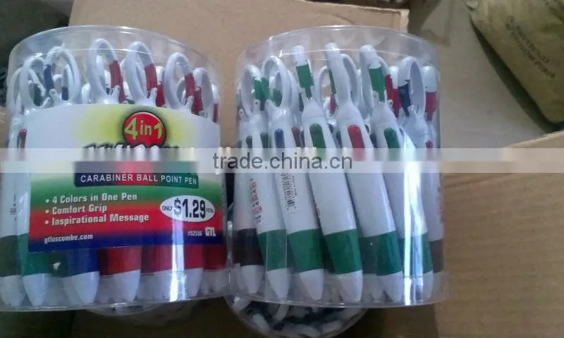 High quality novelty BIC plastic 4 color carabiner pen