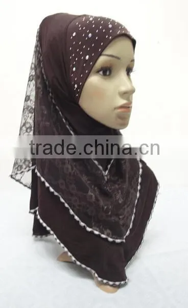 H259 latest muslim hijab with lace layer
