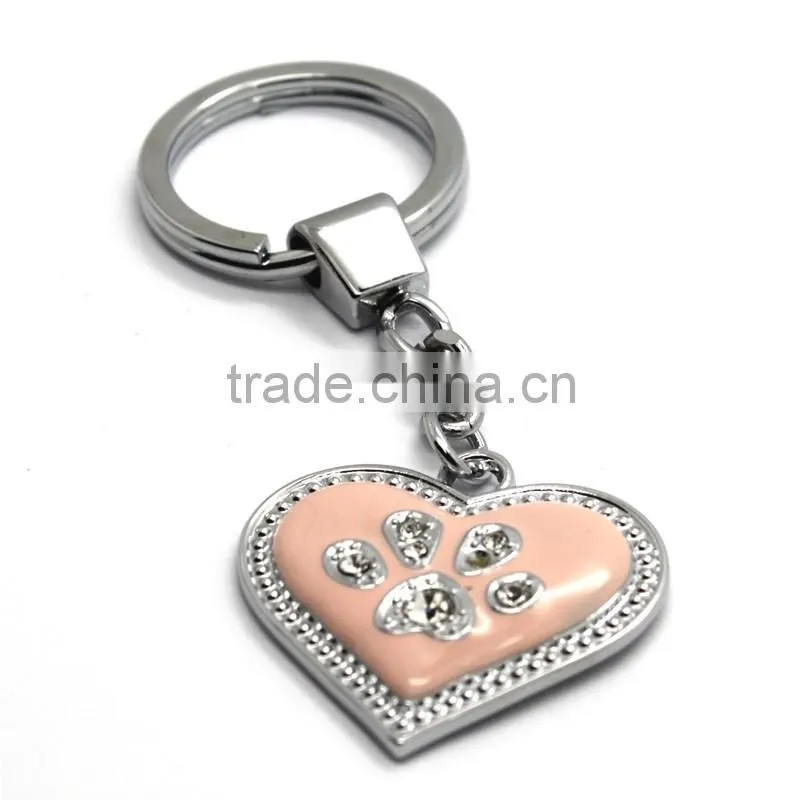 Heart Shaped Pink Enamel keychain with Stones