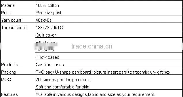 100% cotton reactive printting home bedding set