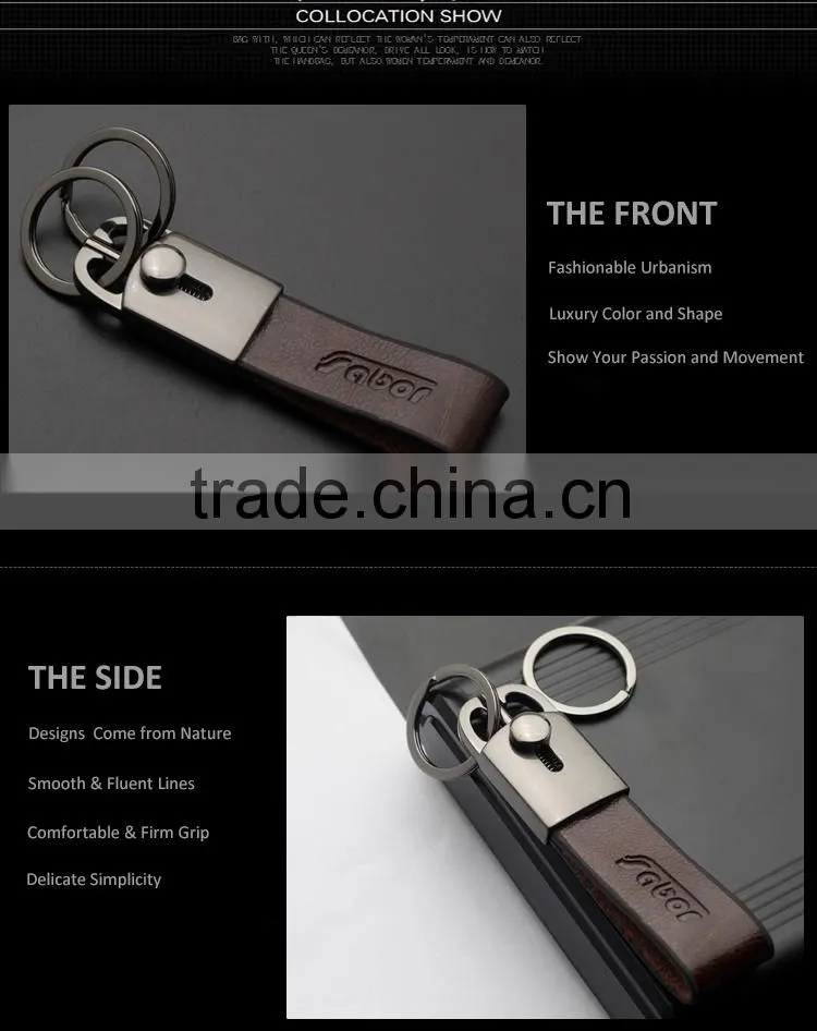 High Quality Double Rings Leather Keychains