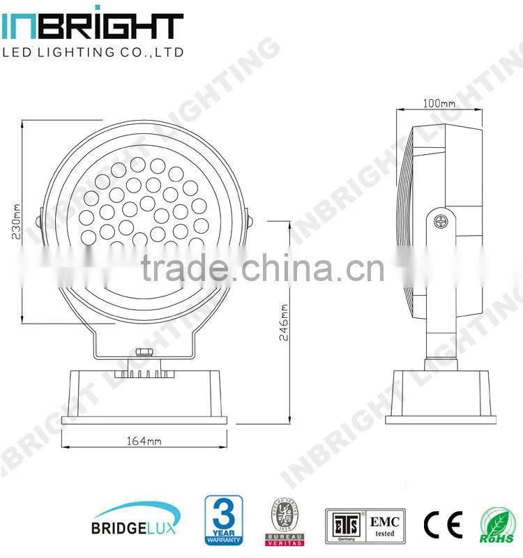 Outdoor IP65 220V 36W round high lumen narrow angle long-distance led flood light
