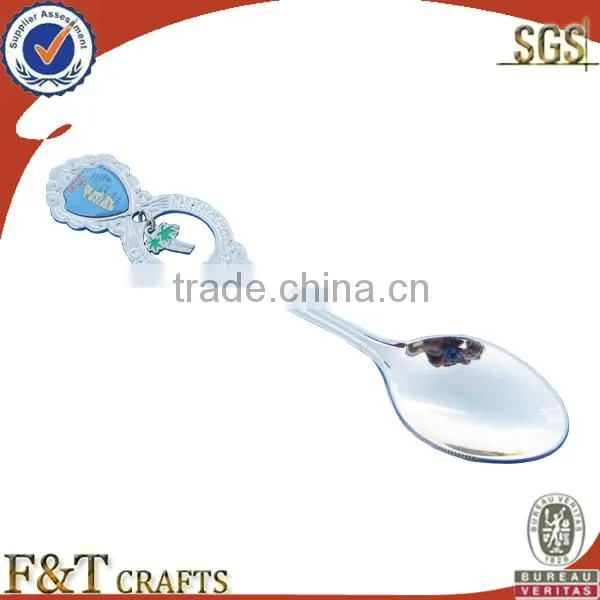 cheap custom mini metal silver souvenir spoon with paster