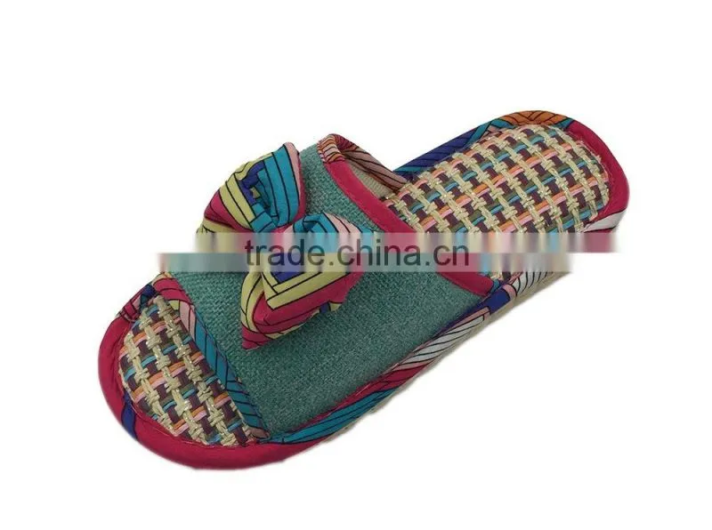 Bowknot paper straw peep-toe women slipper