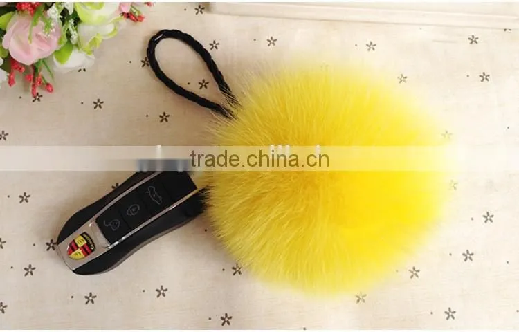 White colour real fox fur pom pom key chain