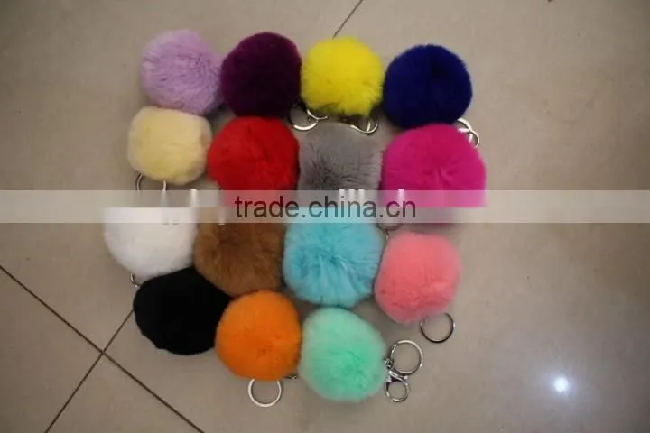 rex rabbit fur pompons/fluffy rex rabbit fur colorful 6cm key chain