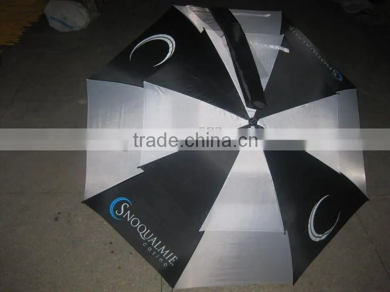 High Quality Two layers Windproof auto open fiberglass promotional umbrella golf umbrella