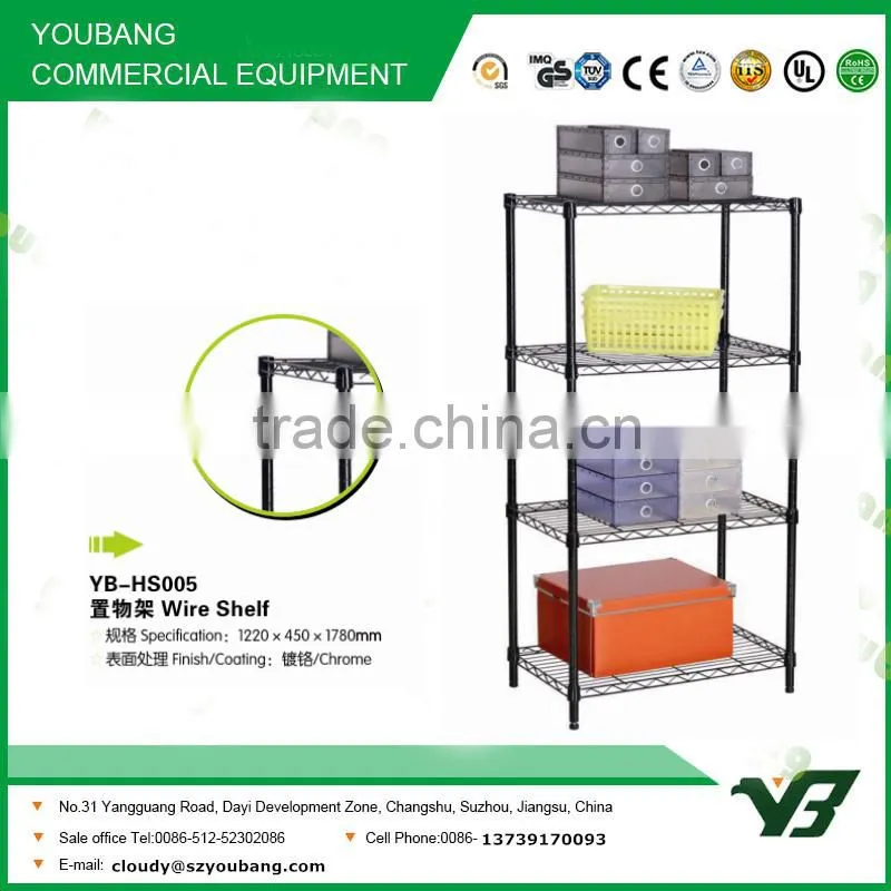 2015 hot sell NSF 100KGS black color plastic powder light duty 4 layer warehouse wire shelving rack (YB-HS005)