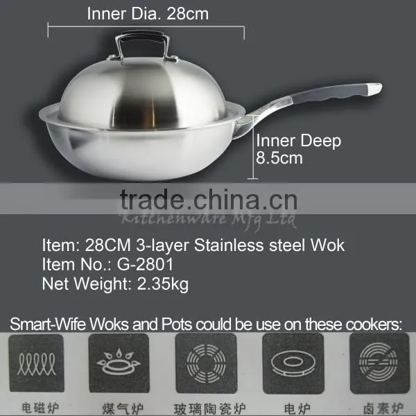 3 layers stainless steel wok pan