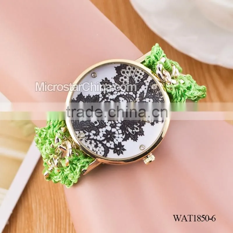 DIY hand made woven chain black flower fashion lady watch