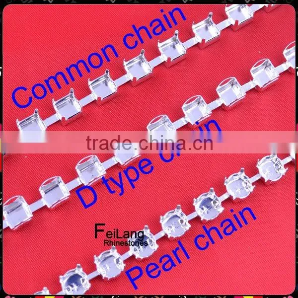 Pearl cup chain silver or golden claw,MOQ 50m paypal accepted,sparse chain,cheap rhinestone chain