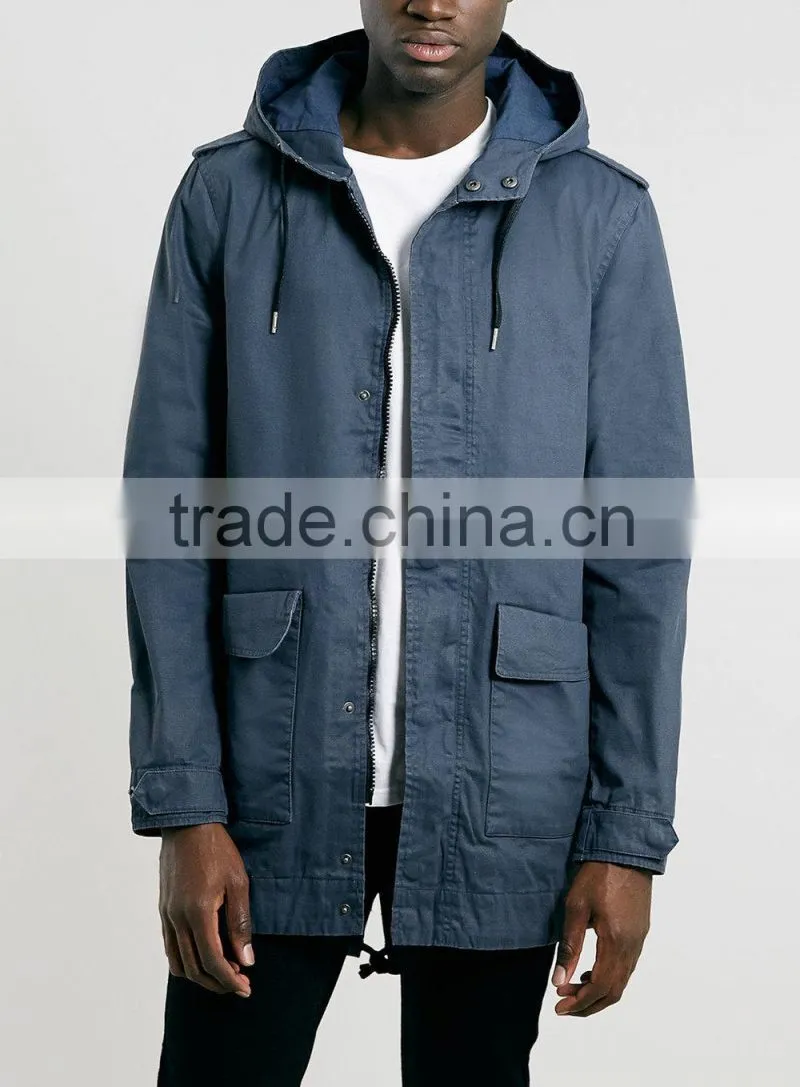lightweight navy Waxed Parka Jacket for men