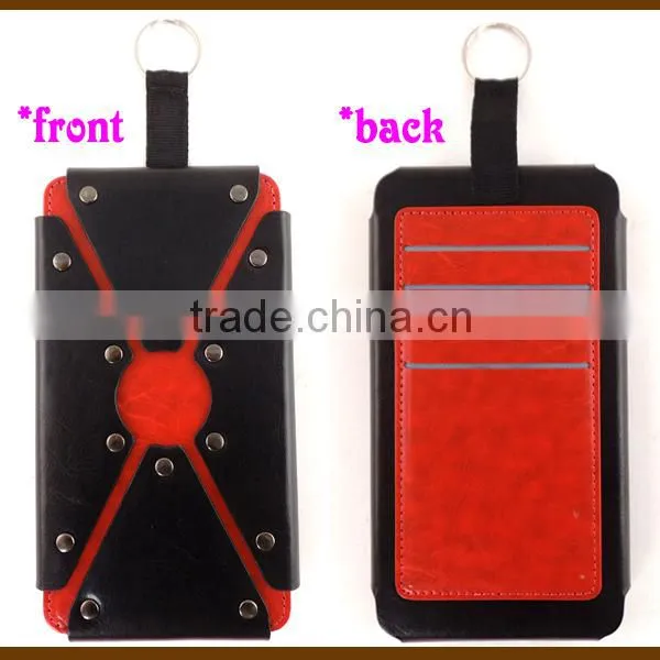 2014 new product from China leather universal flip phone case with lanyard and card slots
