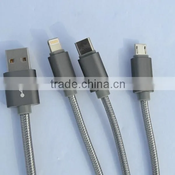 High quality universal zipper 3 in 1 usb charger cable for iPhone6 and android mobile phone data cable wholesale
