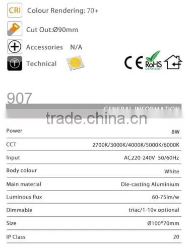 ON907 2 Years Warranty CE ROHS High Quality 8W led spot light