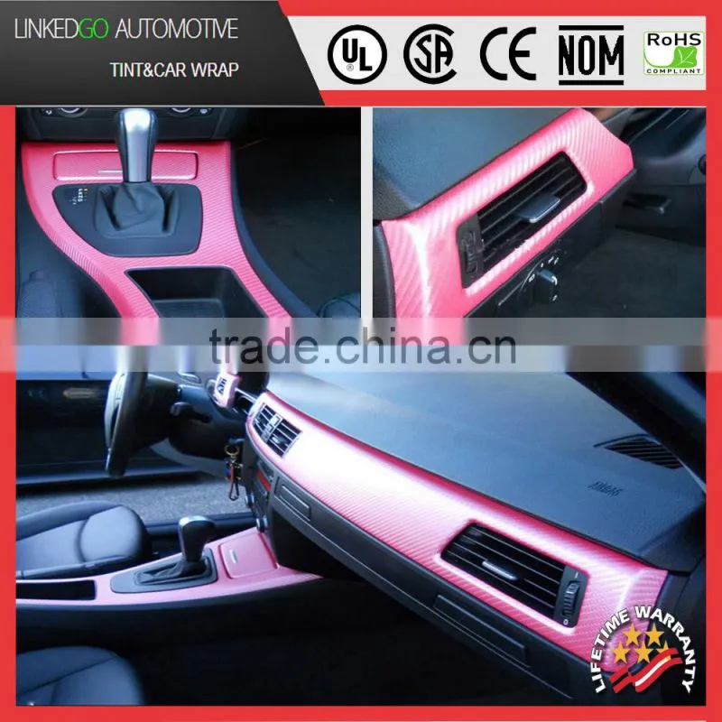 Promotional Carbon Fiber Sheet 1.52*30m 3D Pink self adhesive Customized Car Accessory