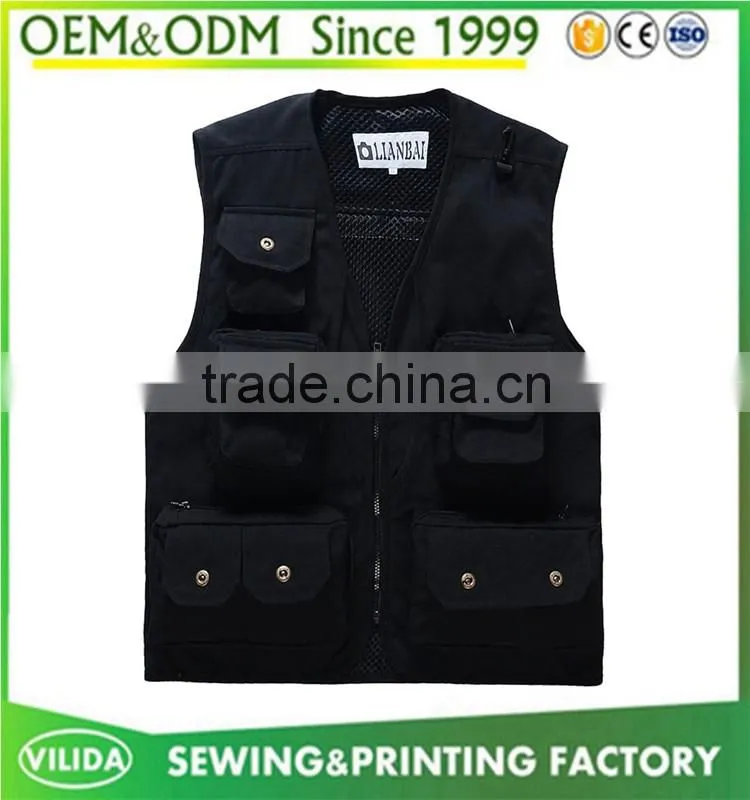 Custom made sleeveless work vests with multi pockets high quality volunteer vest