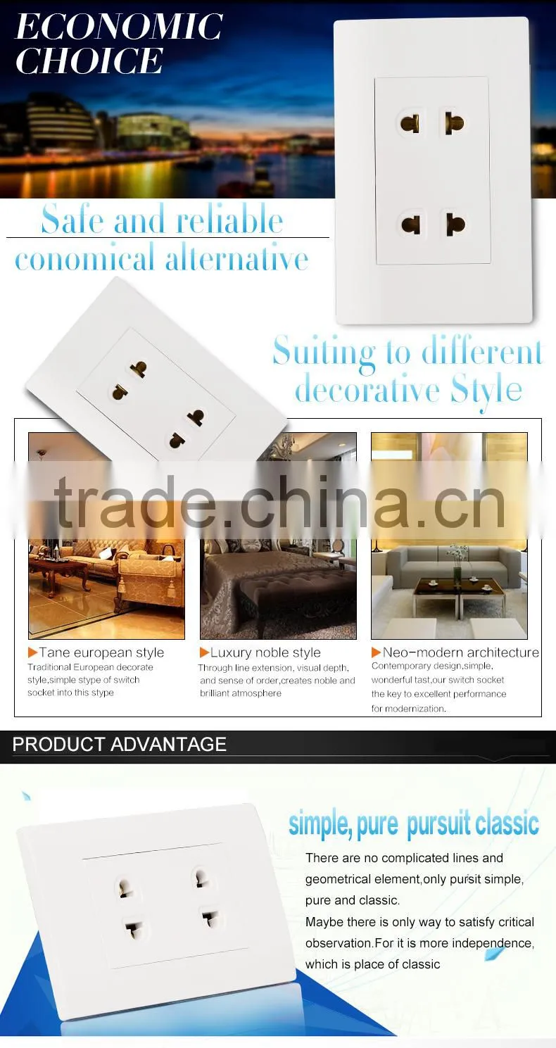 USA Standard wall mount white double twin 2 pin electrical socket outlet plug