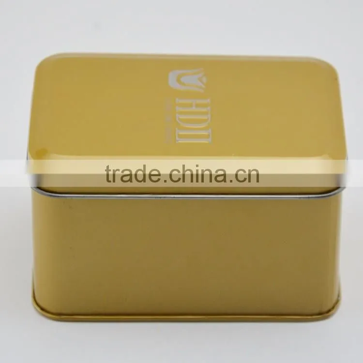 dongguan factory direct gold rectangle gift packaging tin can
