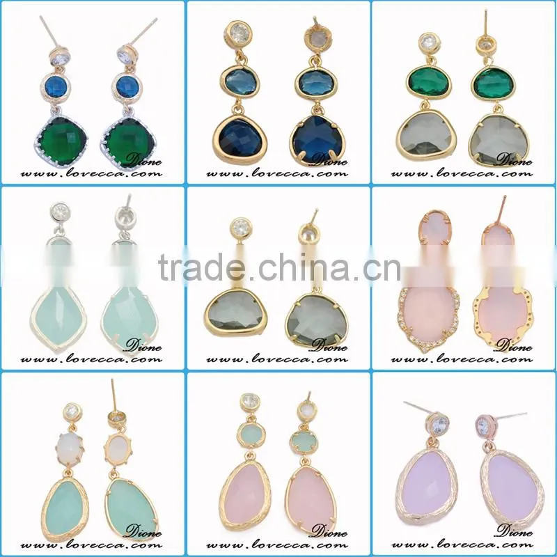 Mixed Faceted Crystal Glass Gem stone Earrings Charm Long Drop earring