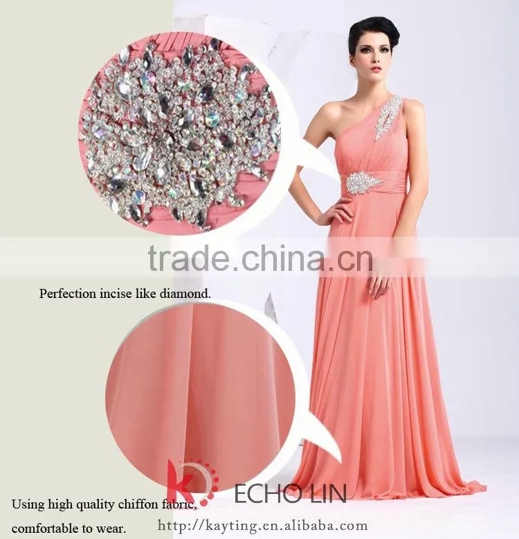 New one-shoulder ruffle and beaded long kaftan pink evening dress