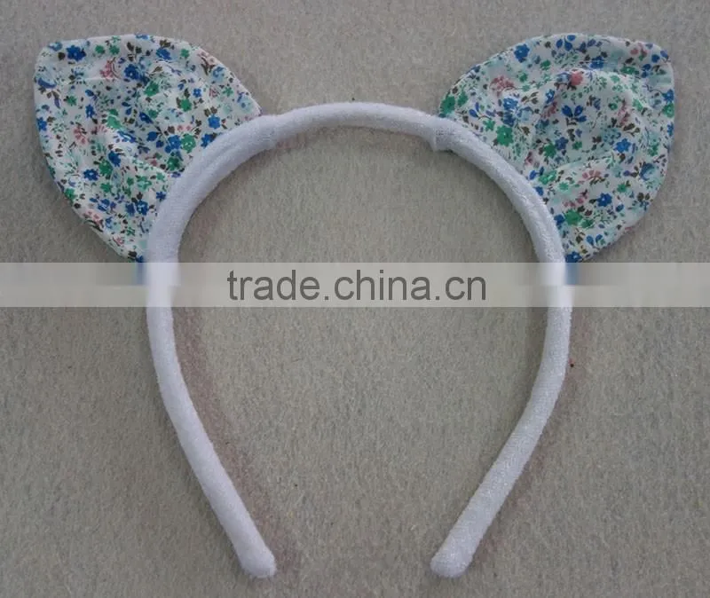 cute cat ears velvet headband with printed fabric