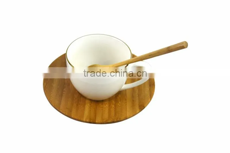 Natural Bamboo Round dish and spoon set for coffee