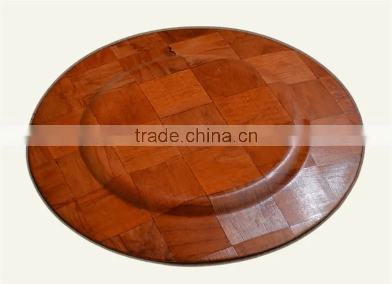 W639/Round Wooden Plate for Snacks,Wooden Woven Dish, Wood Fruit Plate