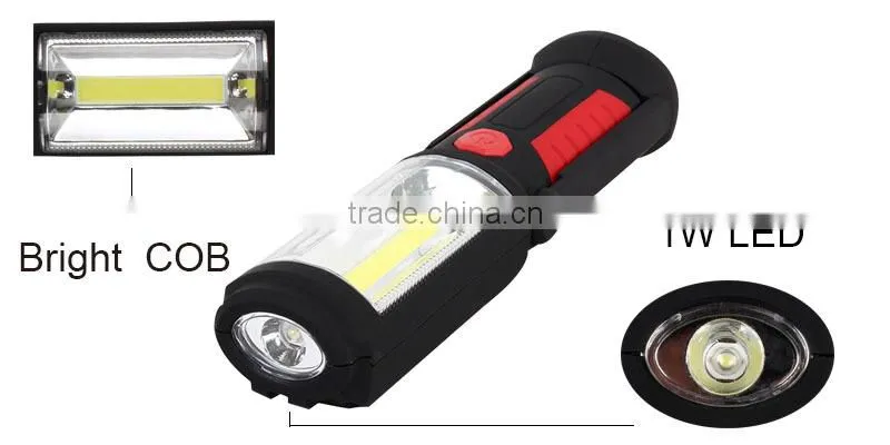 360 pivoting car portable emergency light, powerful COB work light with magnet base & rugged hook