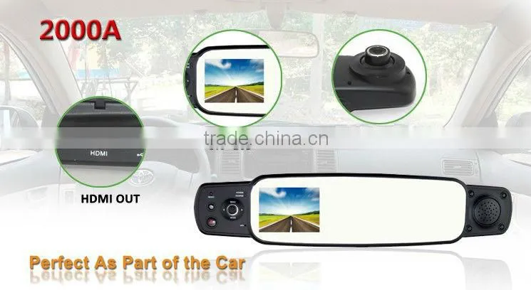 2013 New Car Mirror with G-sensor 1080P Full HD 120 Degree Wide Angle Camera the Registrar Rear View Car DVR Night Vision 2000A