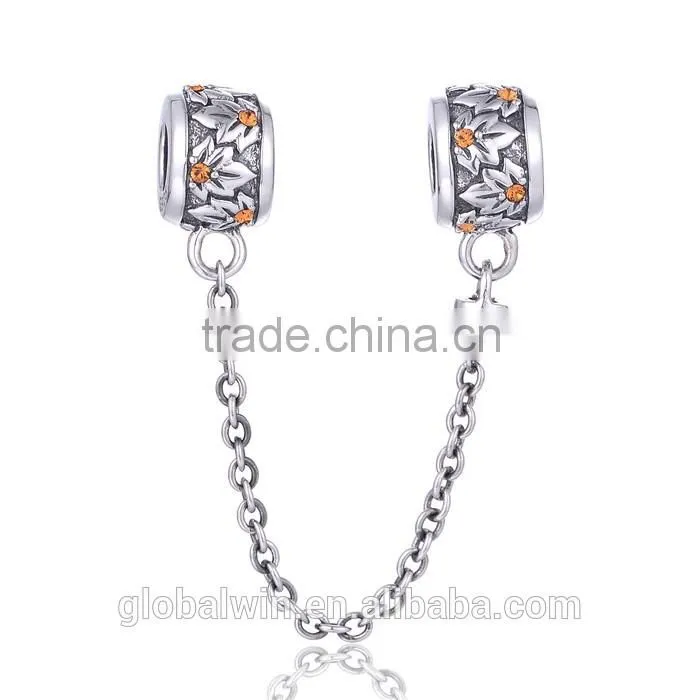 925 Sterling Silver Maple Leaf Safty Chain European Custom Bracelet Jewelry Charm