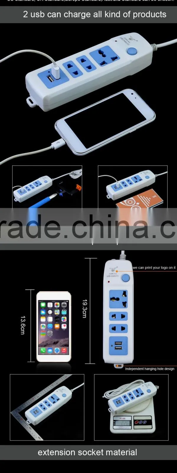 durable multi desktop smart electric switch and socket with dual USB ports