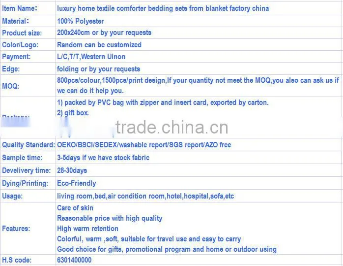 luxury home textile comforter bedding sets from blanket factory china