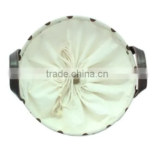 2014 New flax cloth storage bucket,linen fabric waterproof laundary bag with PU leather handle(BBHT007)