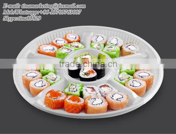 6 Compartments Disposable Plastic Round Food Container Box for Salad,Fruit,Sushi,Drysaltery and Dessert Packaging