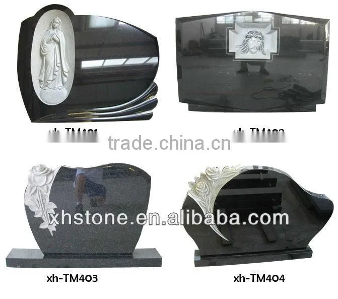 European Style Natural Stone Hand Carved Flower Etching Black Granite Tombstone (24 years factory)